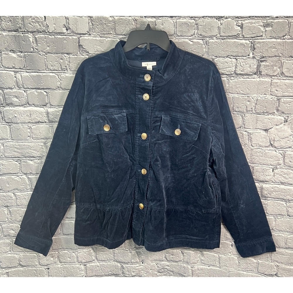 J. Jill Corduroy Jacket Womens Large Navy Blue New Peplum Utility Mock Neck